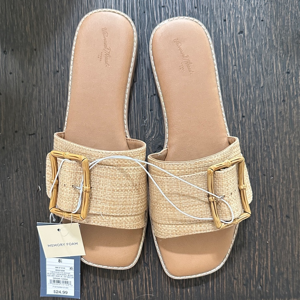 NWT Universal Thread Tan Buckle Slide Sandals